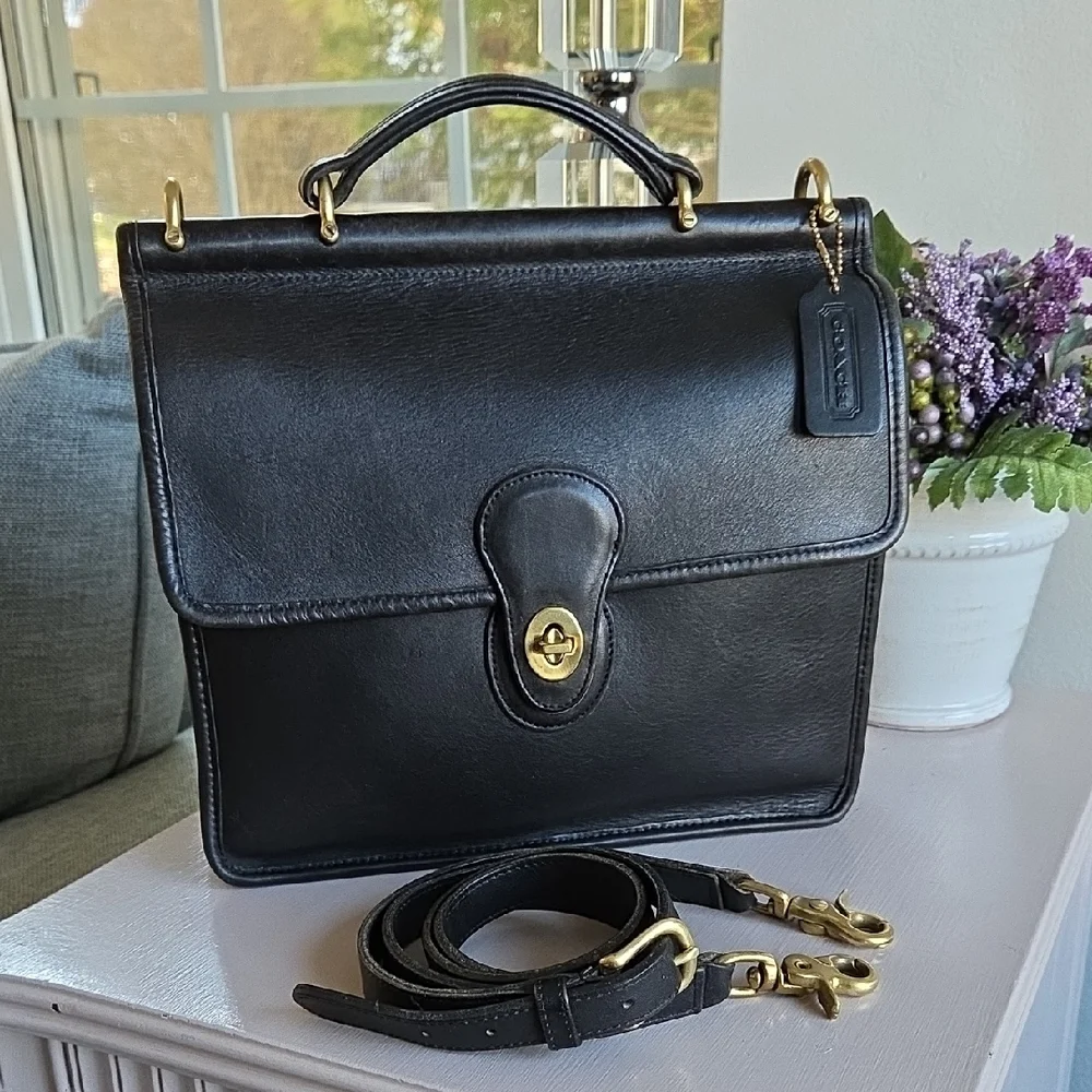 Coach Black Leather Top Handle Satchel with Gold Hardware…1994 ..